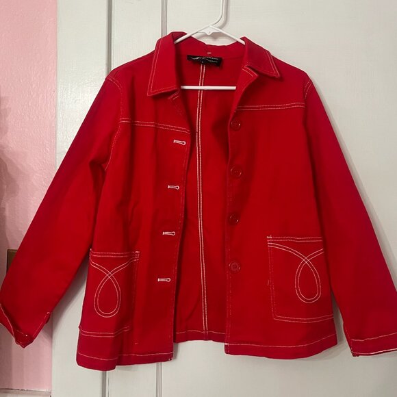 Astro Bettie Red Midge Button Down Jean Jacket Size Small Vintage Reproduction - Picture 2 of 8